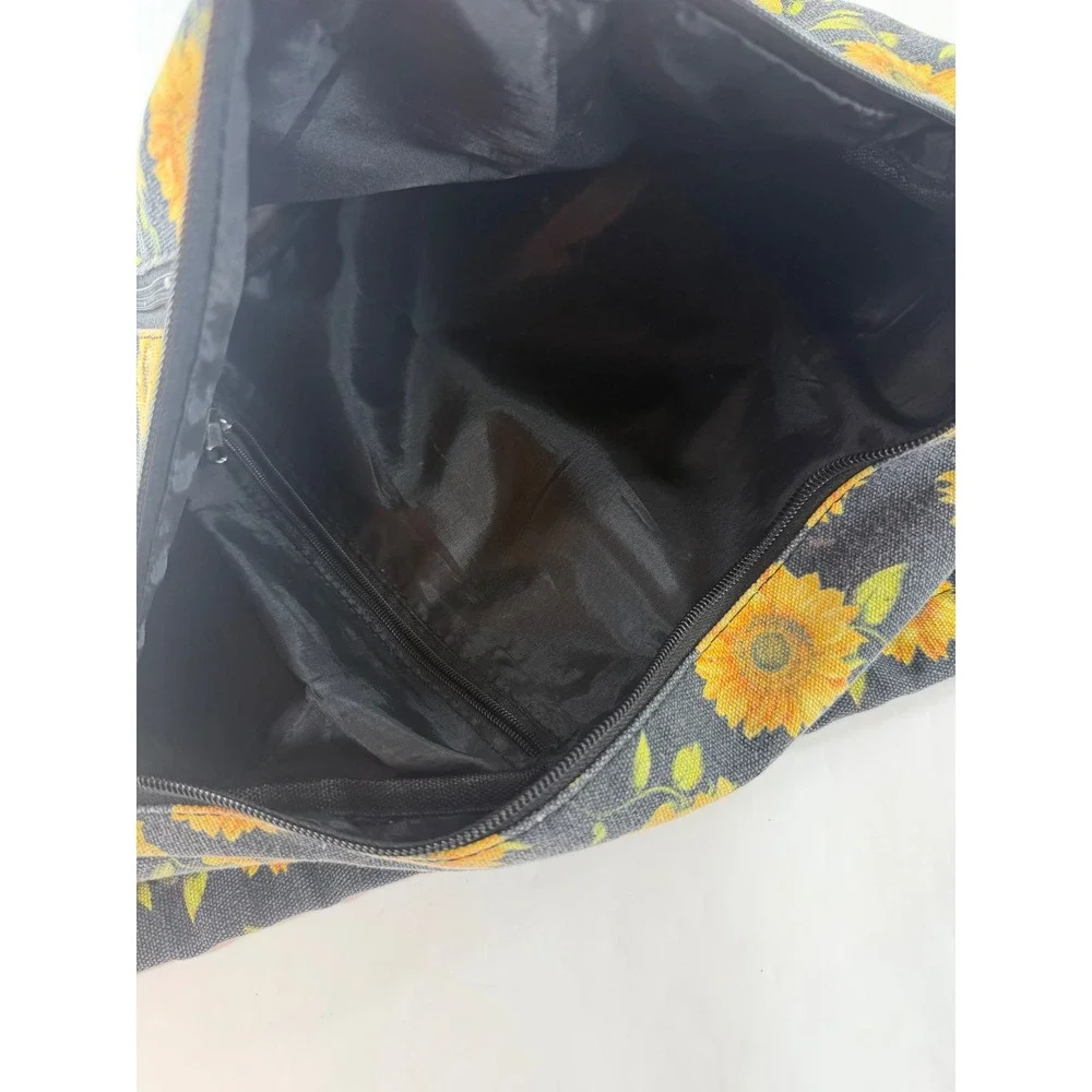 Sunflower Canvas Sling Backpack Black Yellow Floral Crossbody Shoulder Bag